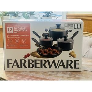 Farberware‎ Reliance 12 Piece Home Kitchen Tools Non-Stick Cookware Set In Black